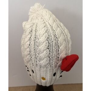 Hello Kitty Pull On Knit Hat White Classic Winter Casual Embroidered Cap OS